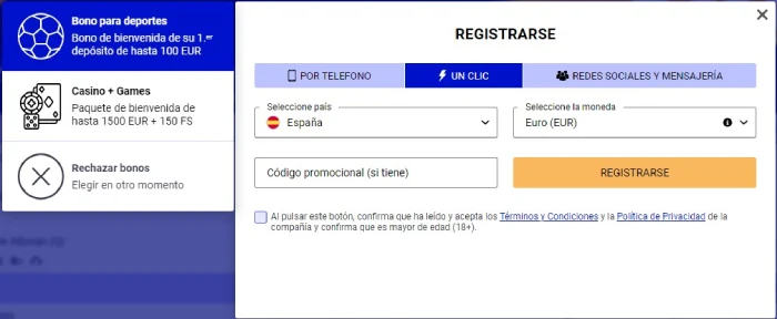 registro Paripesa en 1 clic ES