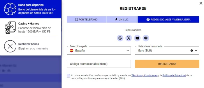 registro a través de la red social